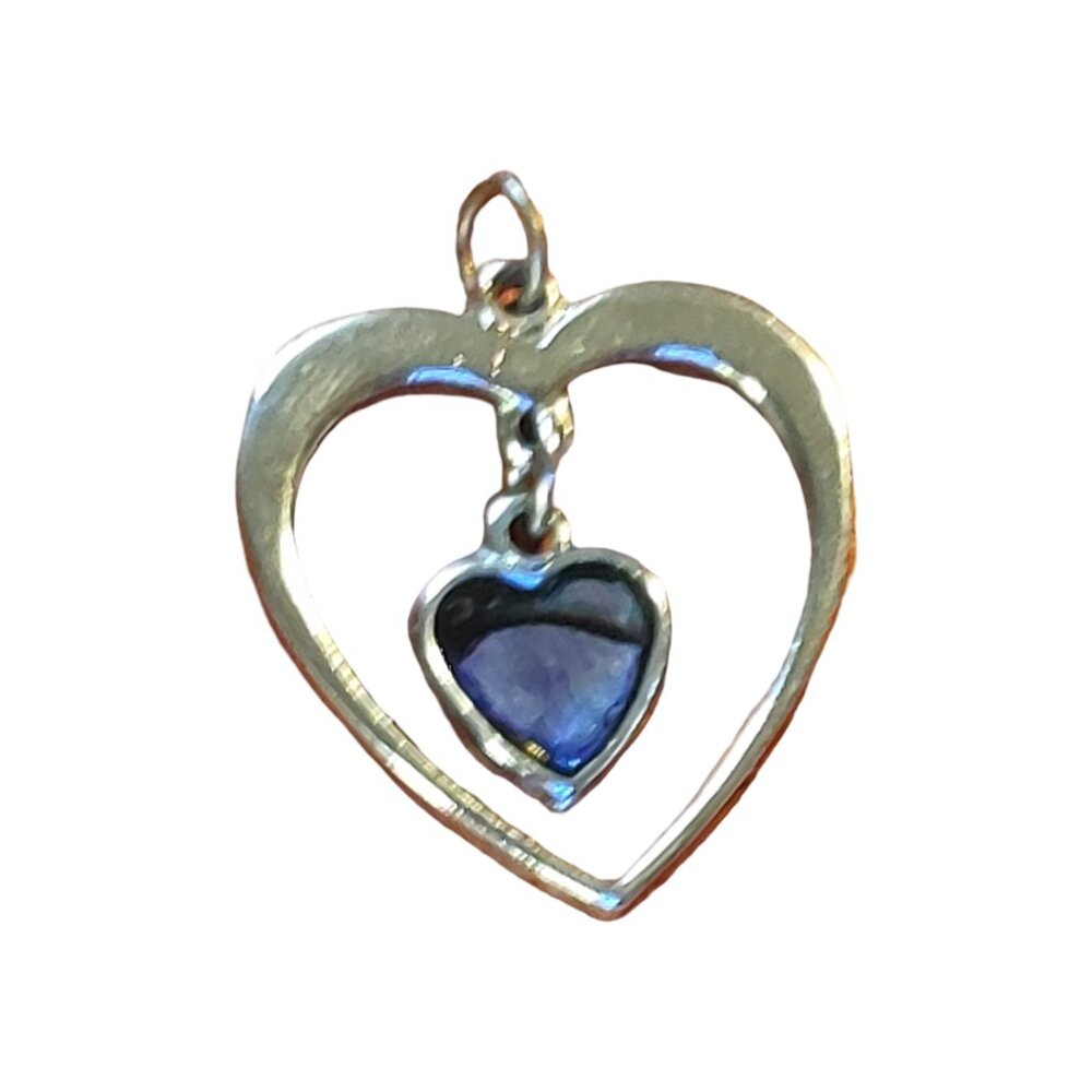 Silver Double Heart Pendant Large Outline with (Faux?) Mother of Pearl Inside